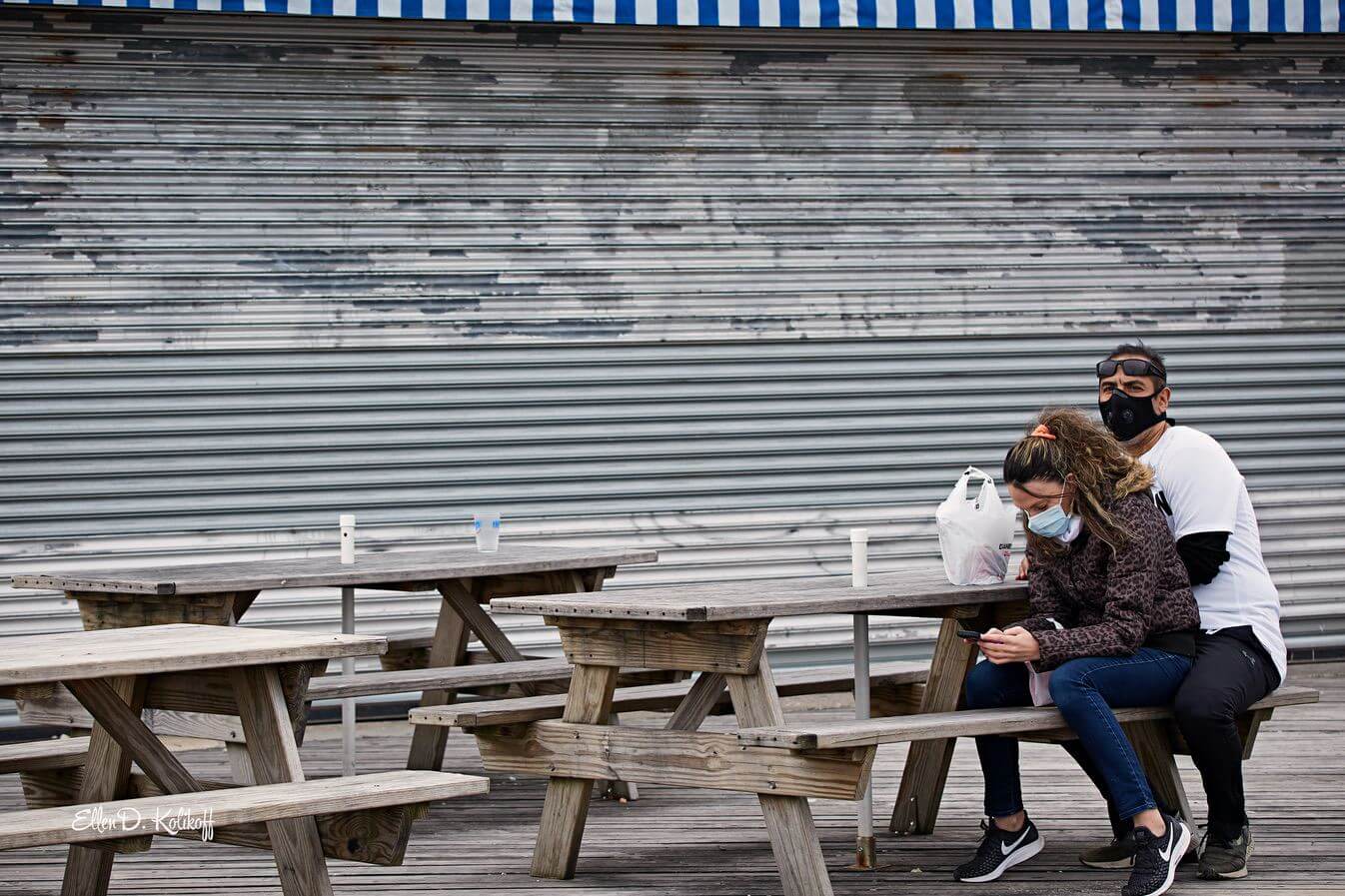 Coney long lens-Apr 19 2020-096 1 Socially distancing couple, Coney Island, Brooklyn NY, May 2020